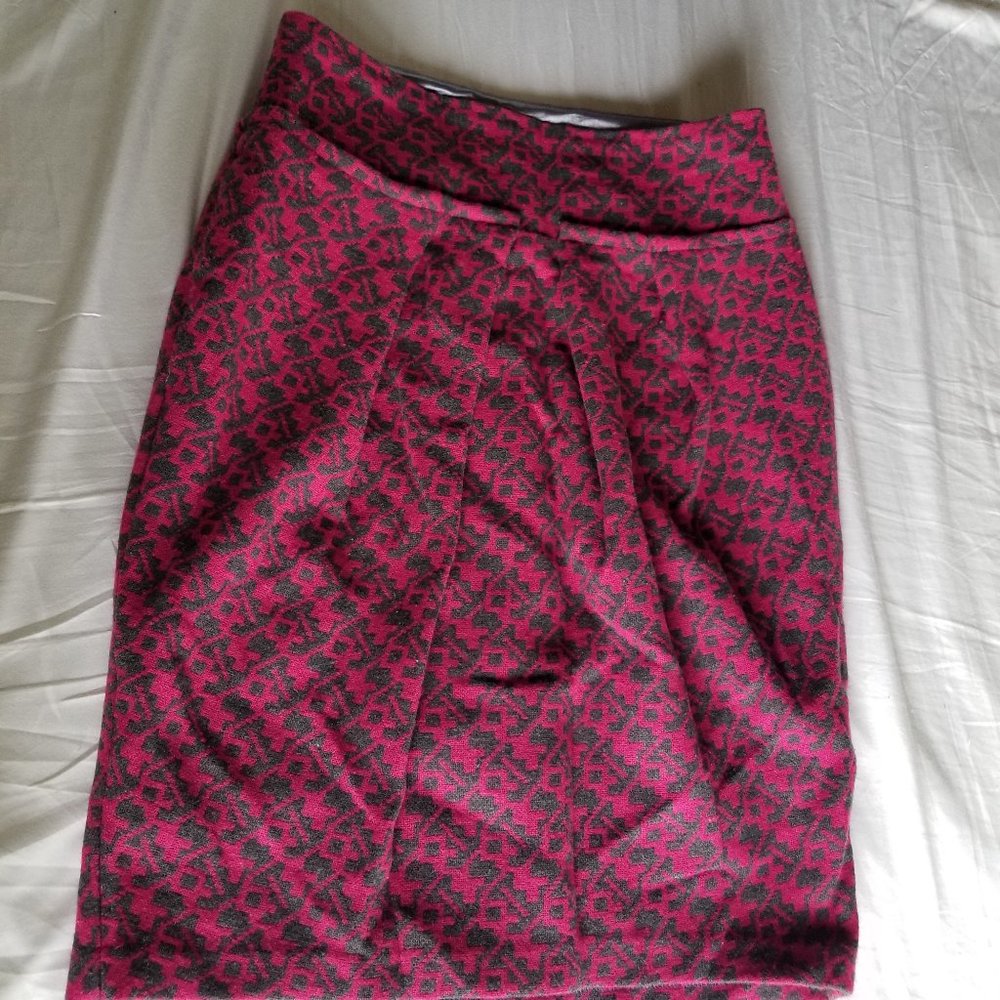 Anthropologie Eva Franco pink and gray pattern wool skirt